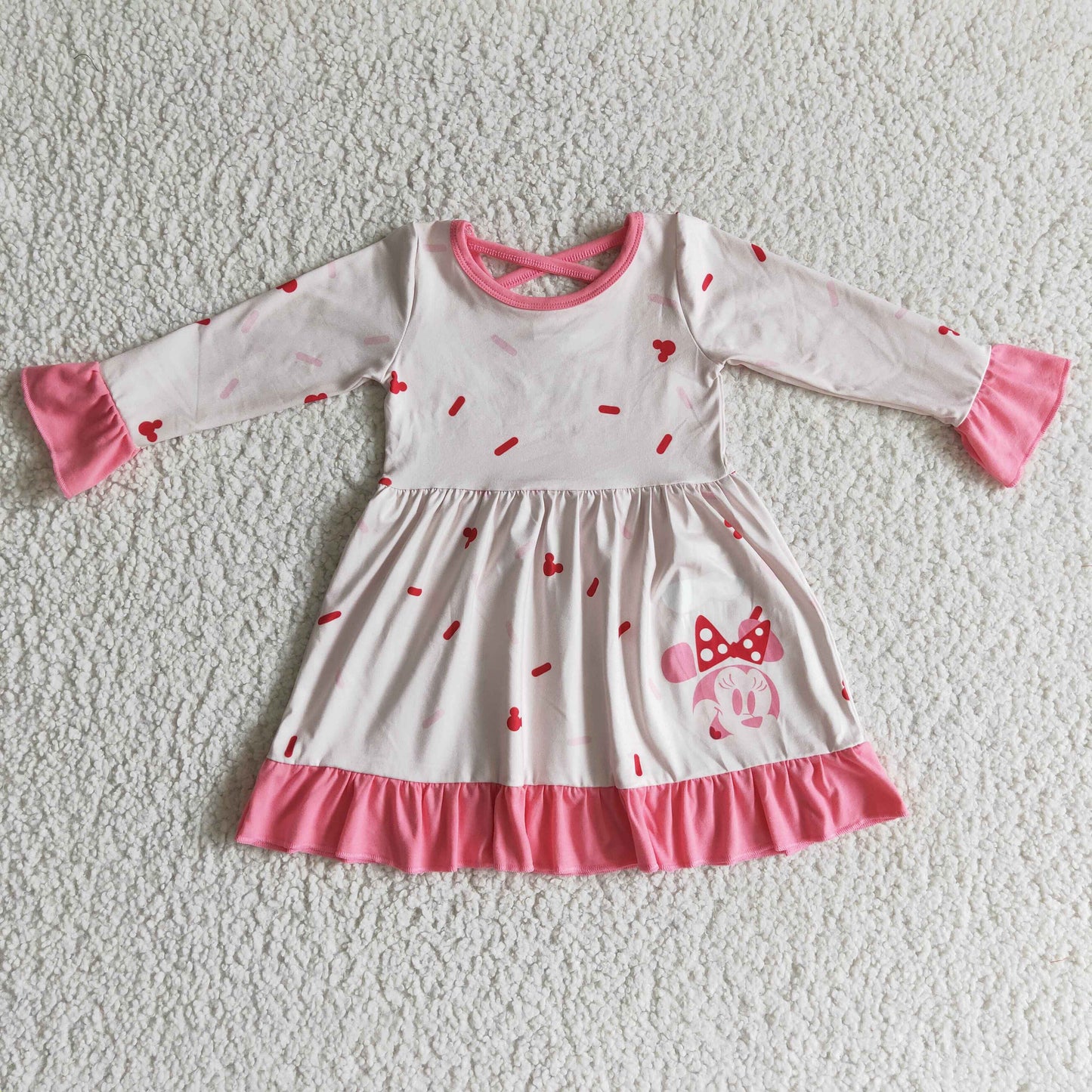 Promotion Baby Girl Long Sleeves Mouse Twirl Dress RTS
