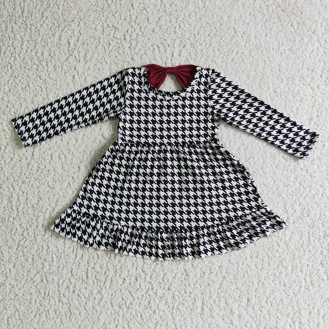 Promotion Baby Girl Long Sleeves White Black Print Dress