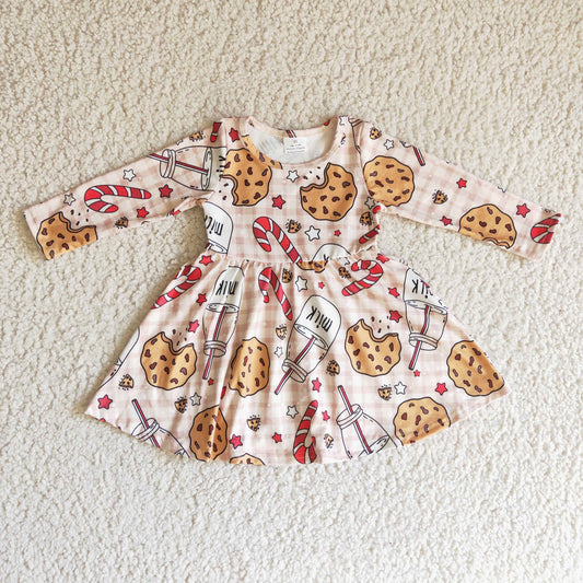 Promotion Baby Girl Christmas Cookie Milk Candy Twirl Dress