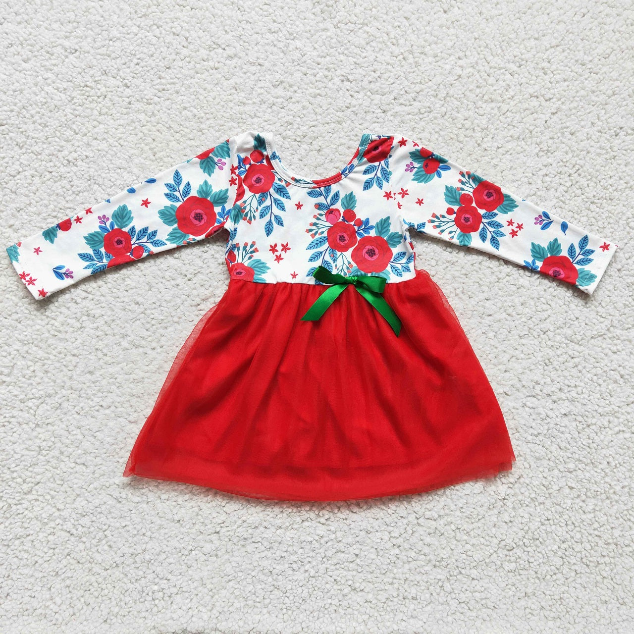 Promotion Baby Girl Red Floral kids Christmas Tulle Dress