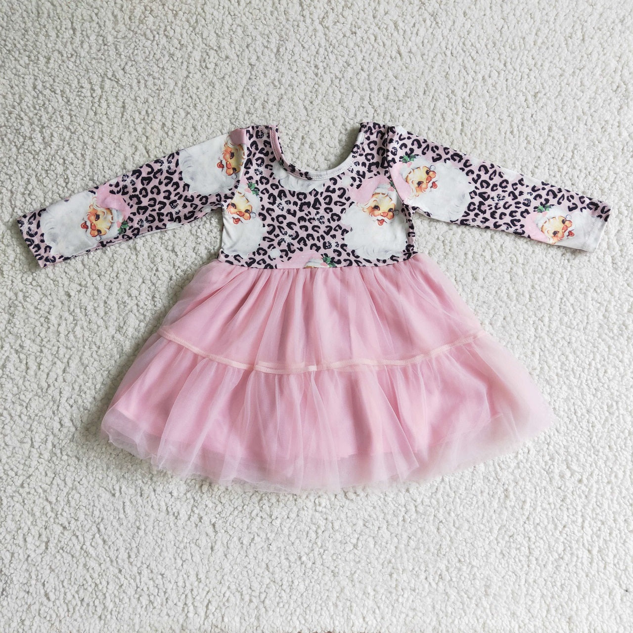 Promotion Baby Girl Leopard Santa Christmas Pink Tulle Dress
