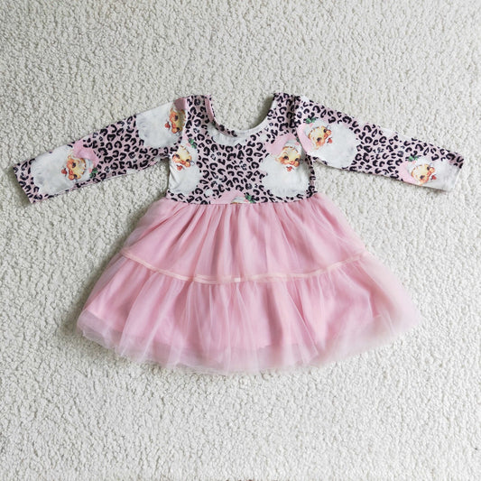 Promotion Baby Girl Leopard Santa Christmas Pink Tulle Dress