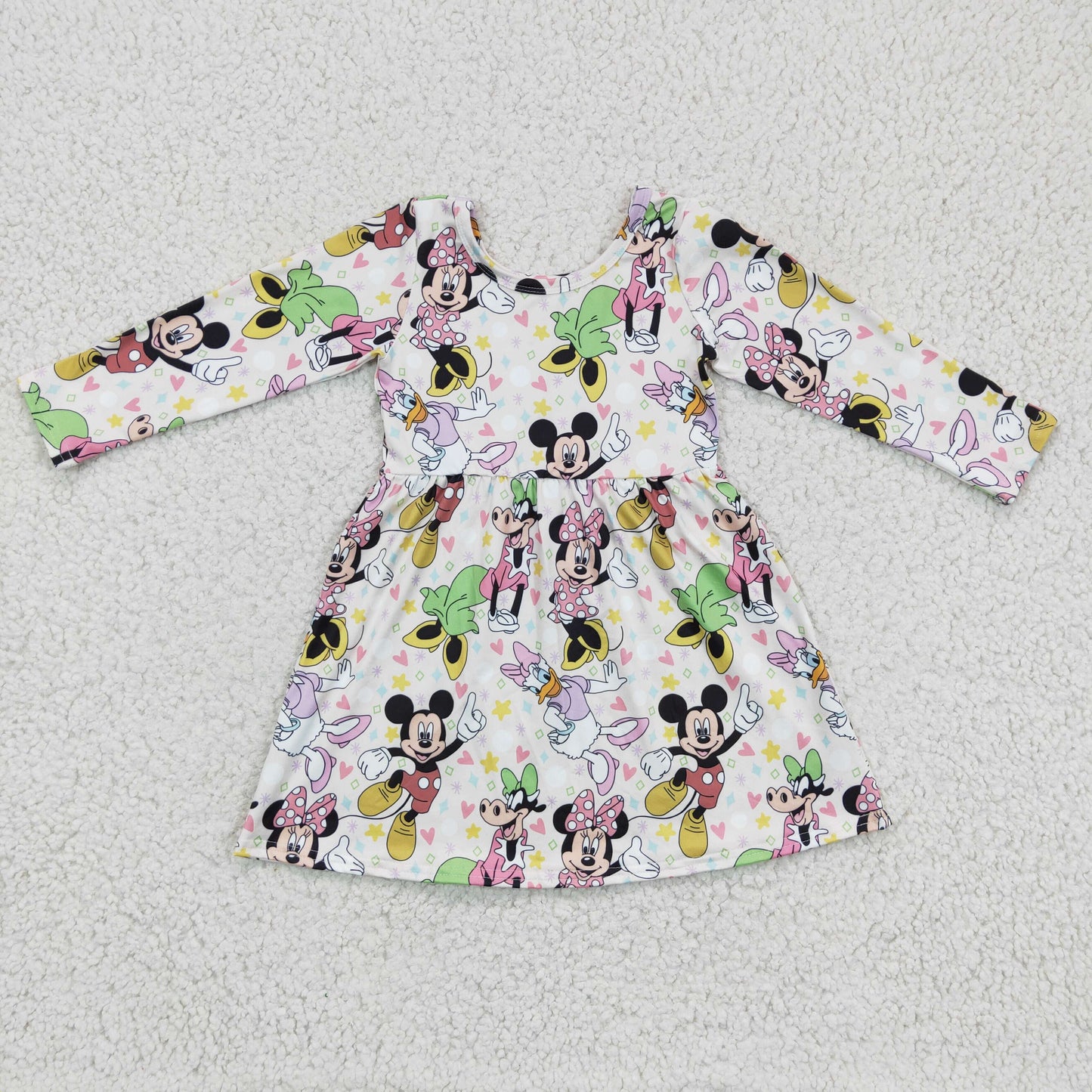 Promotion Baby Girl Long Sleeves Ducks Mouse Hearts Valentines Dress