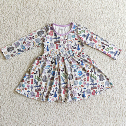 Promotion Baby Girl Long Sleeves Cartoon Twirl Dress