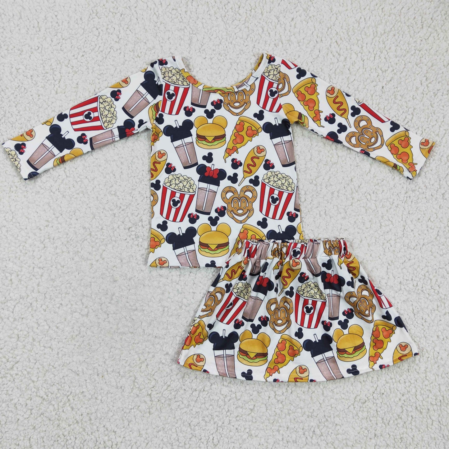 Promotion Baby Girl Kids Long Sleeves Shirt Cartoon Skirt Outfit