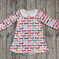 Baby Girl Long Sleeves Colorful Dogs Knee Length Dress RTS