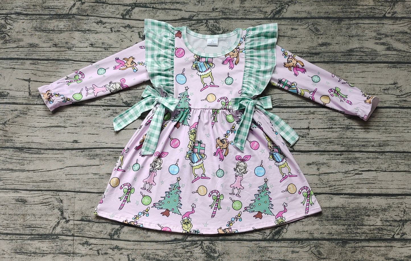 Baby Girl Christmas Face Bows Plaid Pink Dress