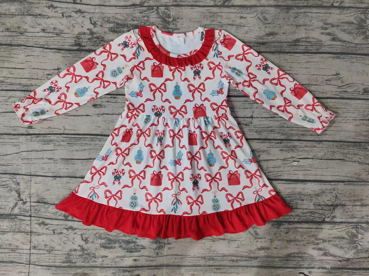 Baby Girl Long Sleeves Christmas Candy Cane Dress