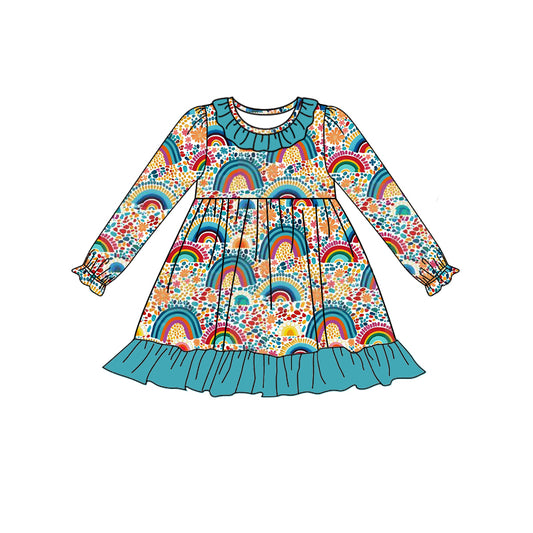 Pre-order Baby Girl Long Sleeves Rainbow Flower Dress