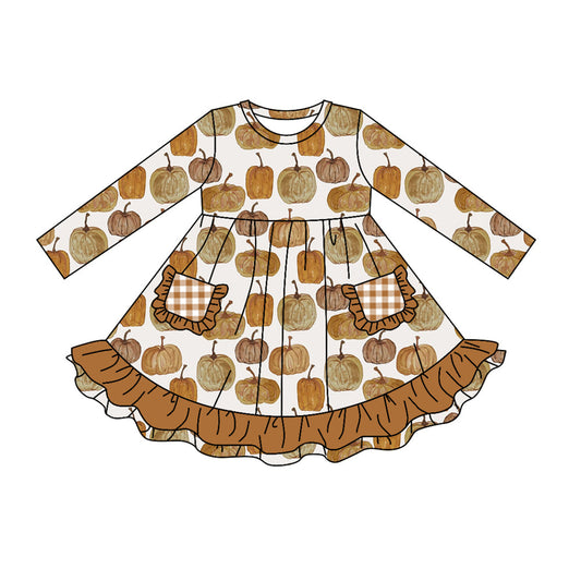 Pre-order Baby Girls Fall Pumpkin Pockets Knee Length Dresses