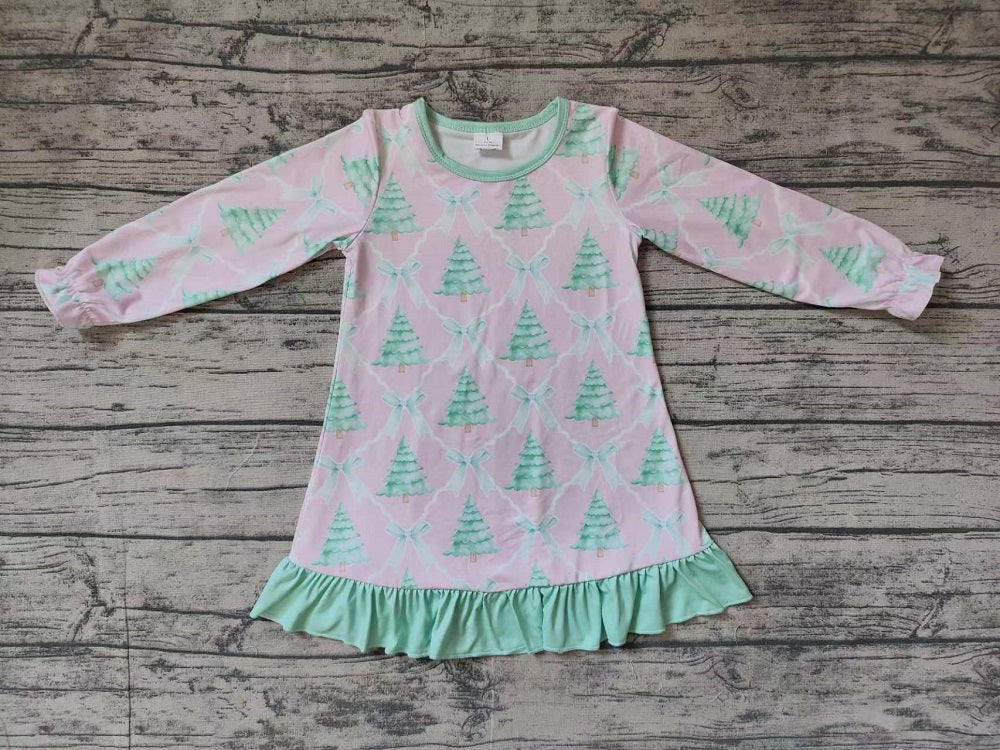 Baby Girl Long Sleeves Christmas Trees Bows Gowns Dress