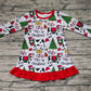 Baby Girl Long Sleeves Christmas Cows Knee Length Gowns Dress