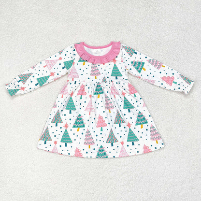 Baby Girl Christmas Colorful Trees Sibling Bummie Set Dress