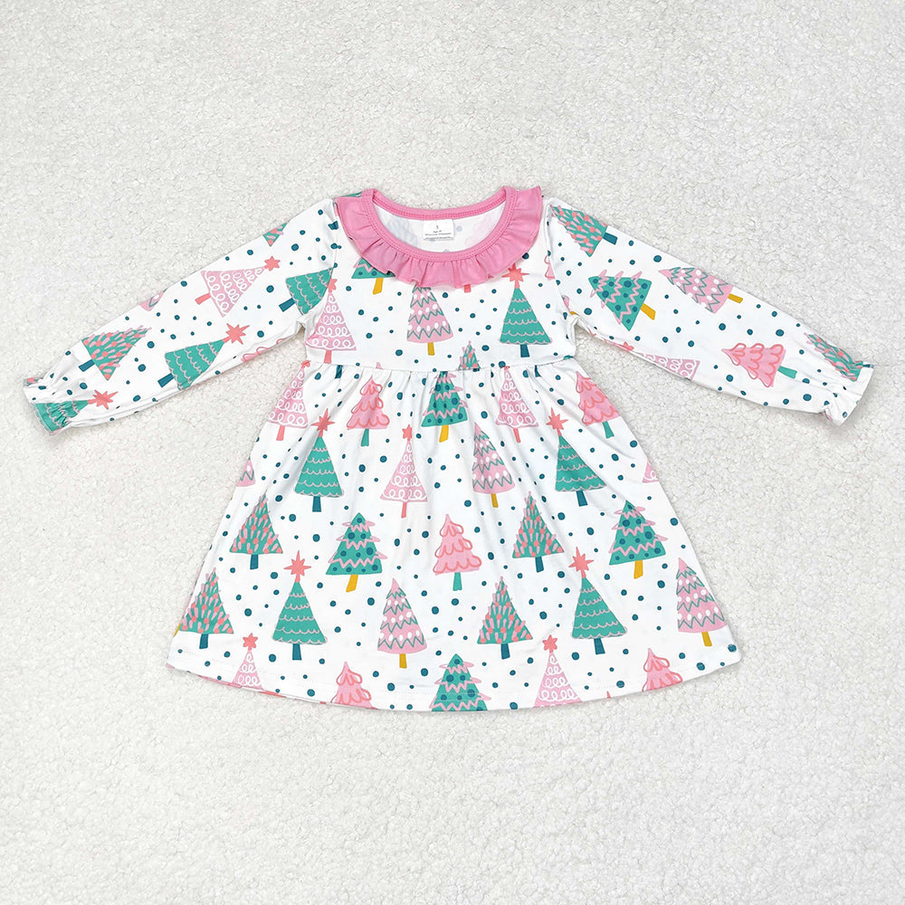 Baby Girl Long Sleeves Christmas Colorful Trees Dress