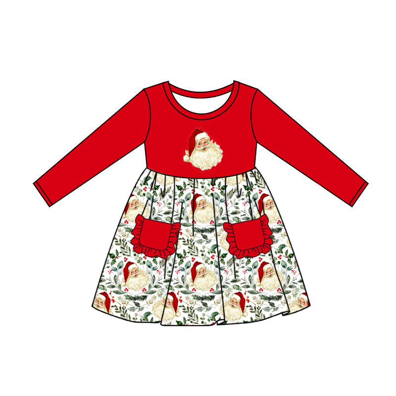 Pre-order Baby Girls Christmas Santa Pockets Knee Length Dresses