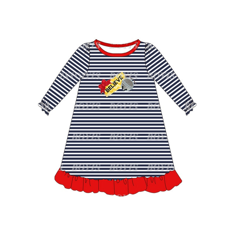 Pre-order Baby Girls Blue Stripes Ruffle Long Sleeve Dress