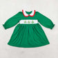 Baby Girl Christmas Embroidery Tree Lights Sibling Green Romper Dress