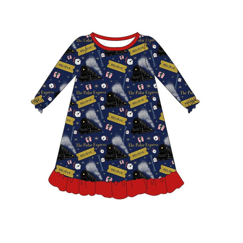 Pre-order Baby Girls Christmas Train Long Sleeve Dress