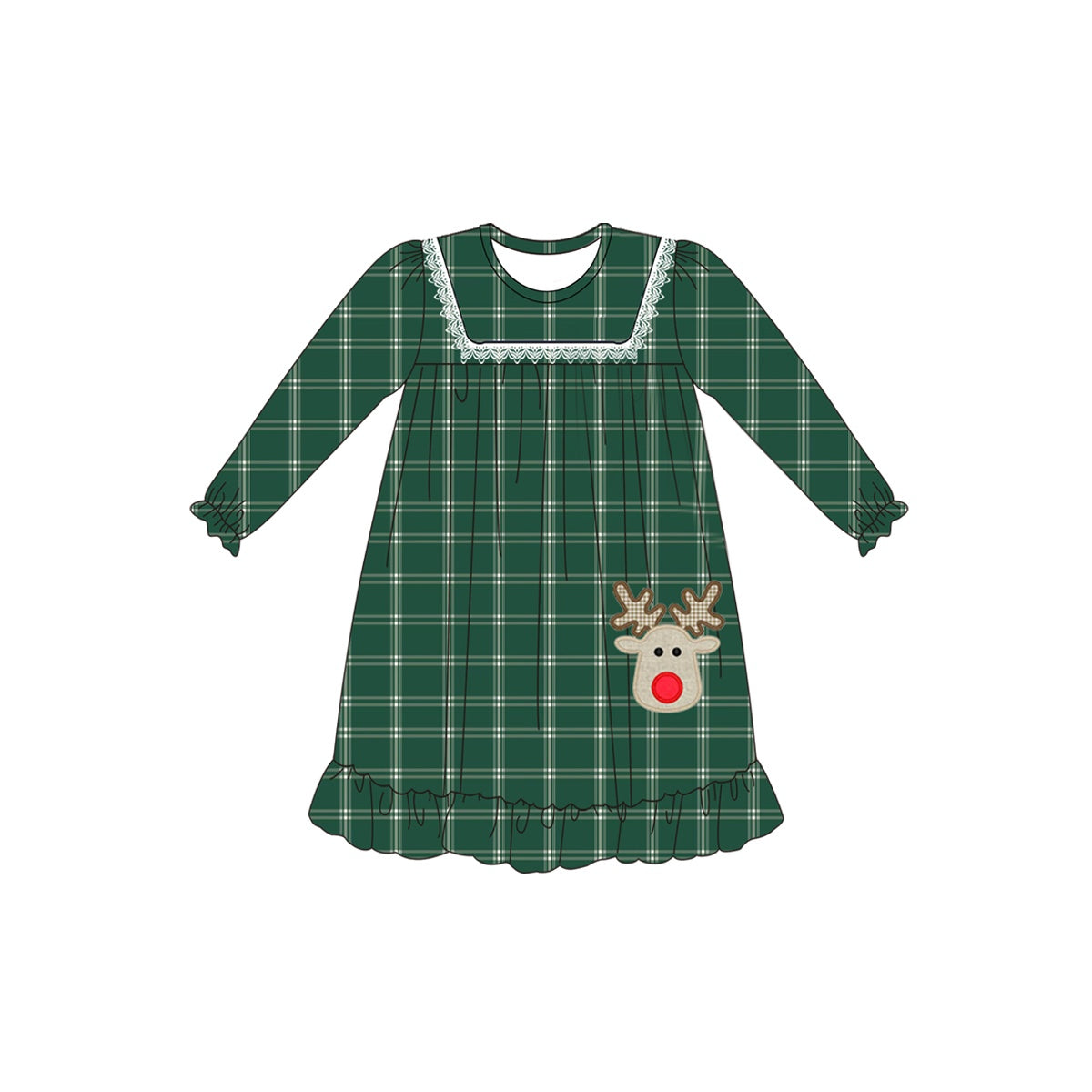 Pre-order Baby Girl Christmas Green Checkered Deer Dress