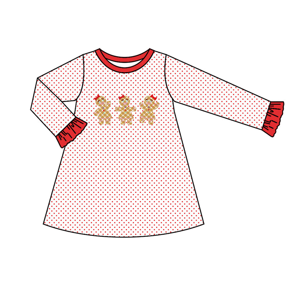 Pre-order Baby Girls Christmas Red Dots Gingerbread Dress