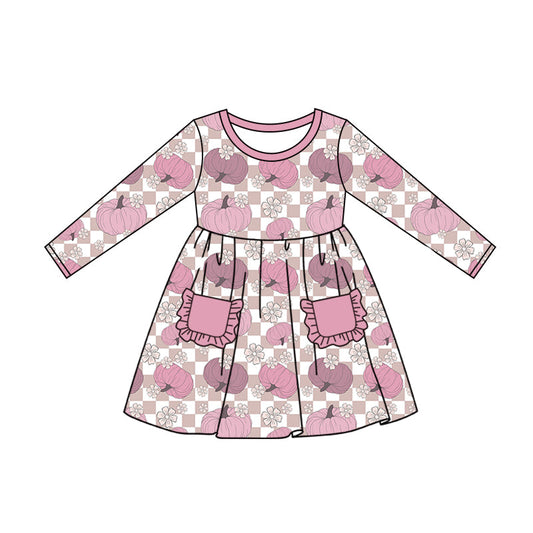 Pre-order Baby Girls Pink Pumpkin Checkered Pockets Dress