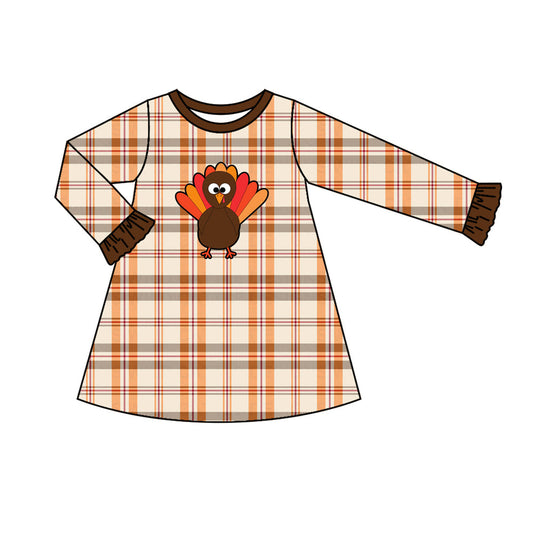 Pre-order Baby Girls Brown Checkered Turkey Dress