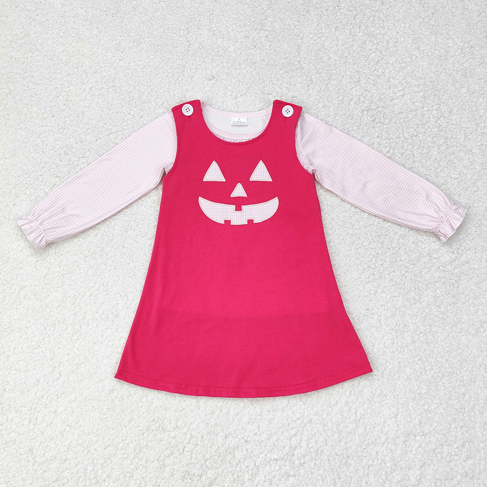 Baby Girl Pink Halloween Face 2pcs Shirt Embroidery Dress Set