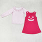 Baby Girl Pink Halloween Face 2pcs Shirt Embroidery Dress Set