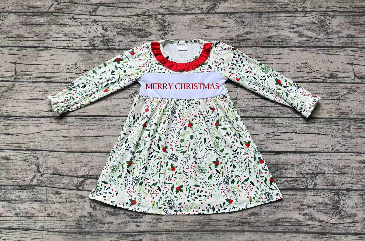 Baby Girl Long Sleeves Merry Christmas Flower Dress