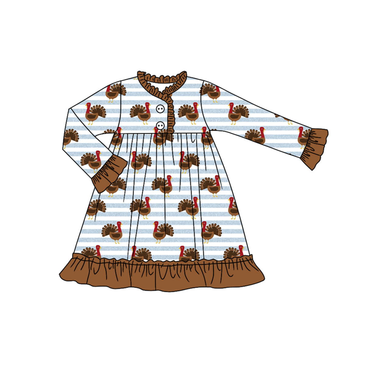 Pre-order Baby Girl Thanksgiving turkey Long Sleeves Dress