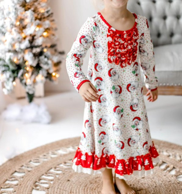 Pre-order Baby Girl Long Sleeves Christmas Santa Gown Dress