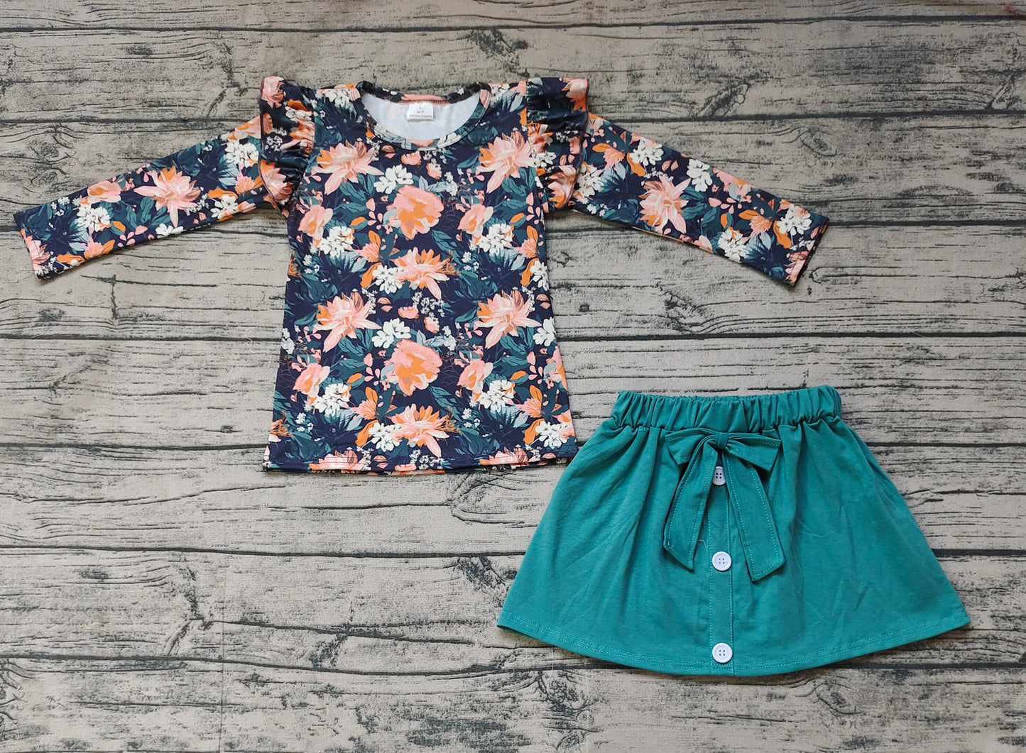 Baby Girl Long Sleeves Flower Shirt Green Skirt Set