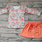 Baby Girl Long Sleeves Flower Shirt Orange Skirt Set