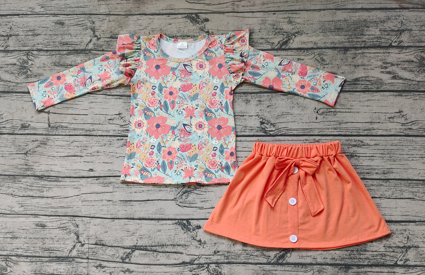 Baby Girl Long Sleeves Flower Shirt Orange Skirt Set