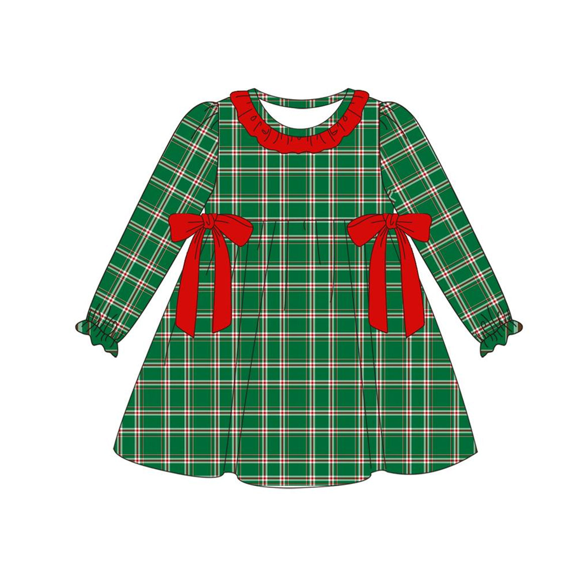 Pre-order Baby Girl Green Checkered Long Sleeves Dress