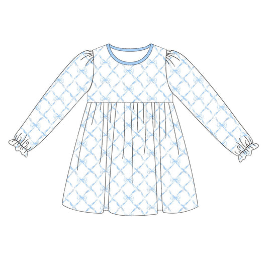 Pre-order Baby Girl Long Sleeves Blue Bows Dress