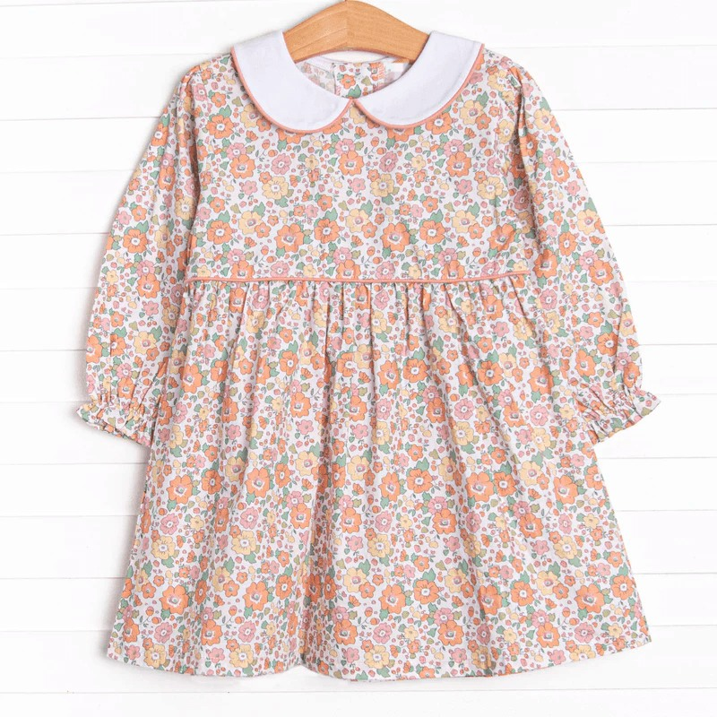 Pre-order Baby Girl Long Sleeves Flower Knee Length Dress