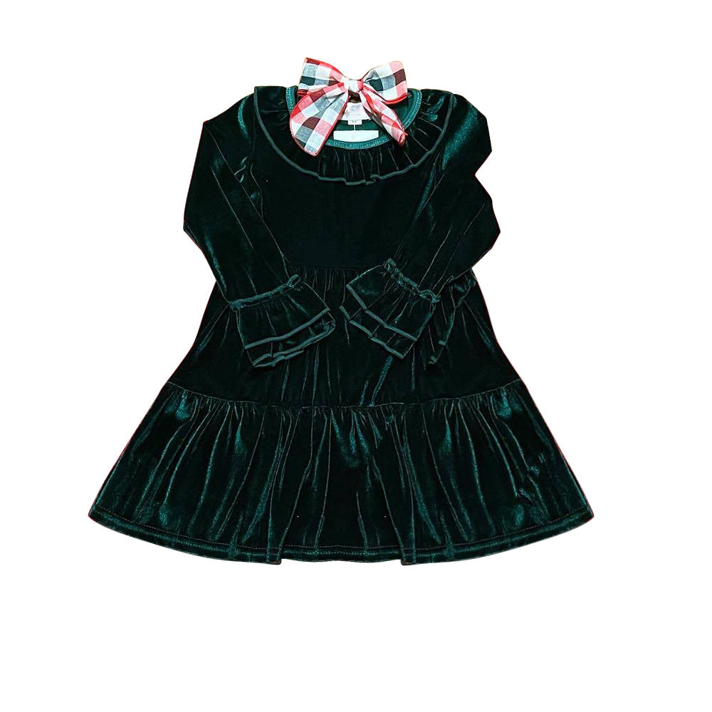 Pre-order Baby Girl Green Velvet Long Sleeves Christmas Dress