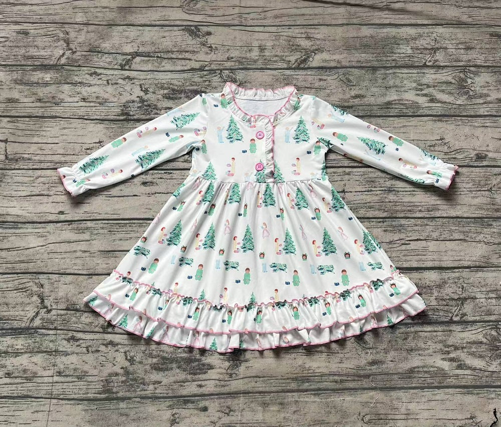 Baby Girl Long Sleeves Christmas Tree Gifts Gown Dress