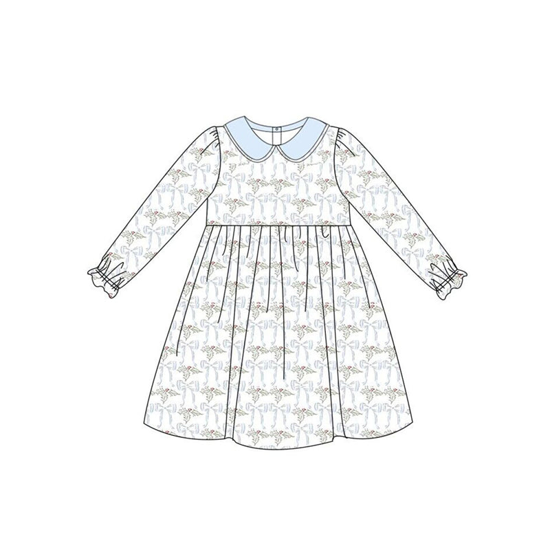 Pre-order Baby Girl Long Sleeves Christmas Bows Dress