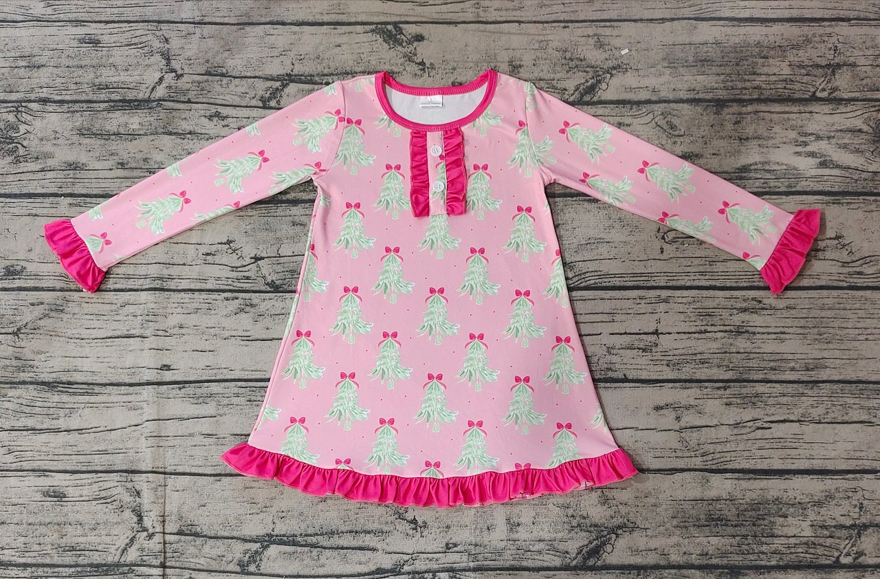 Baby Girl Long Sleeves Christmas Tree Pink Dress