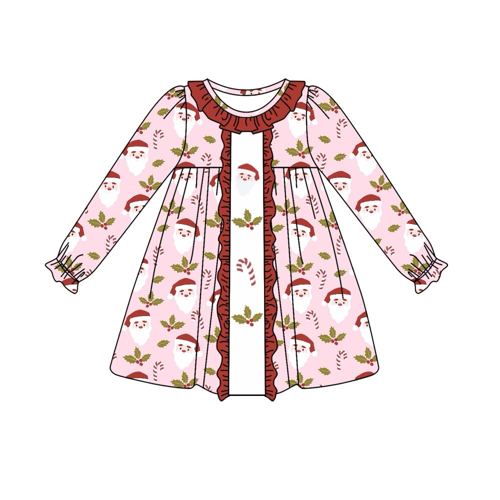 Pre-order Baby Girl Long Sleeves Christmas Santa Leaves Dress