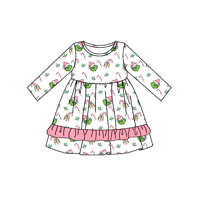 Pre-order Baby Girl Christmas Green Face Long Sleeves Dress
