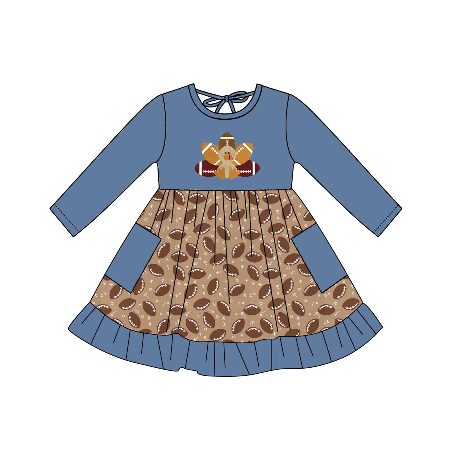 Pre-order Baby Girl Thanksgiving turkey Football Pockets Dress