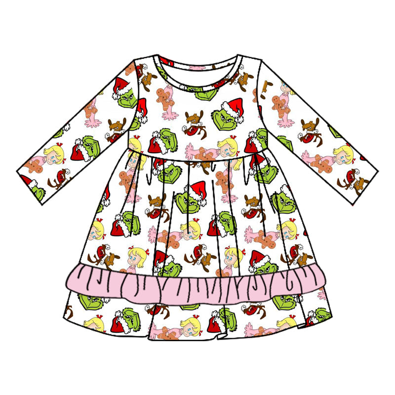 Pre-order Baby Girl Christmas Green Face Long Sleeves Dress