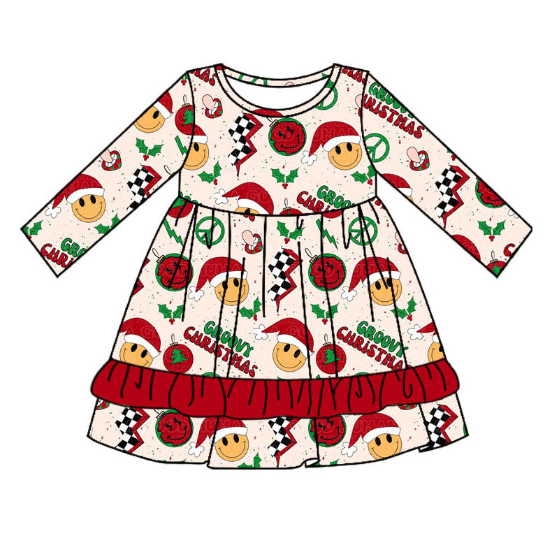 Pre-order Baby Girl Long Sleeves Christmas Groovy Smile Dress