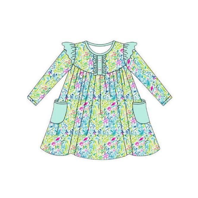 Pre-order Baby Girl Green Leaves Pocket Dress