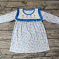 Baby Girl Long Sleeves Blue Flowers Christmas Trees Dress