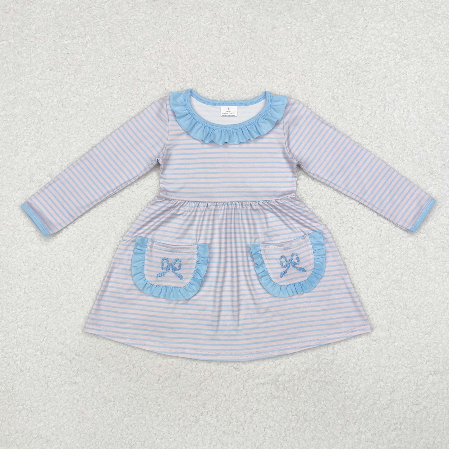 Baby Girl Long Sleeves Embroidery Bow Stripes Sibling Sister Romper Dress Clothes