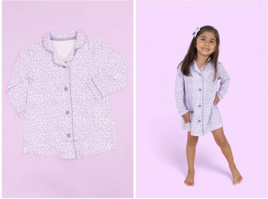 Pre-order Baby Girl Leopard Sleepwear Gown Dress Purple Pajamas